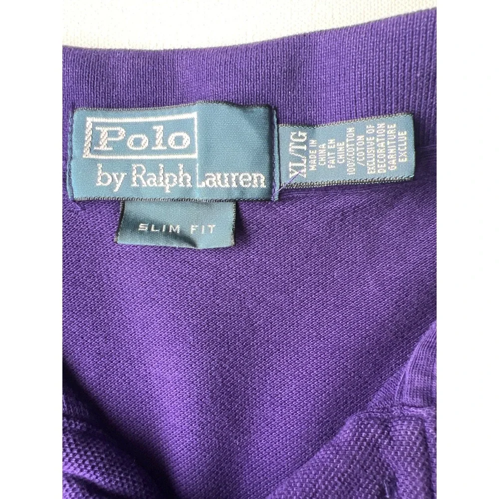 Polo Ralph Lauren Polo Shirt Mens XL Purple Pima Interlock Slim Fit Orange Pony